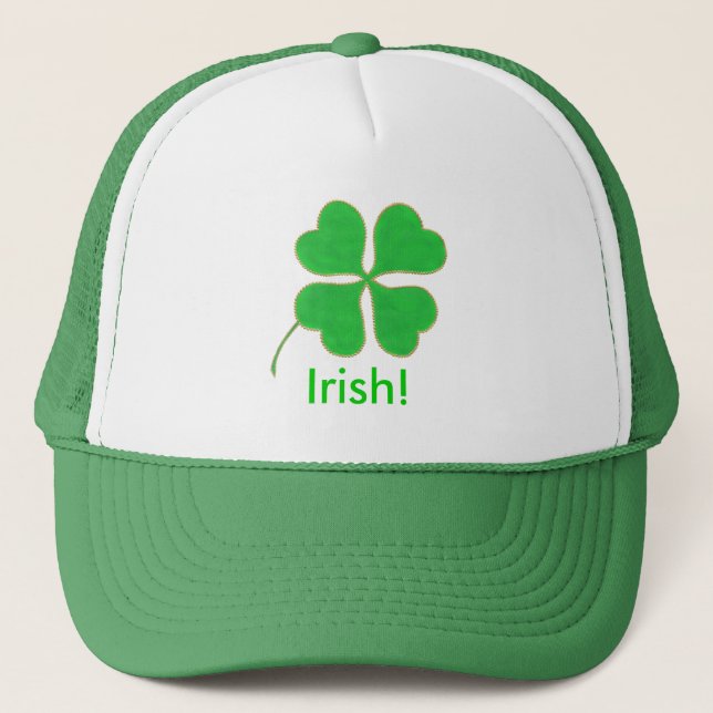 Boné Bright Green Shamrock Dourado Dots Trim, chapéu ir (Frente)