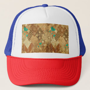 Boné Brown Grunge Quilt Stars Hearts
