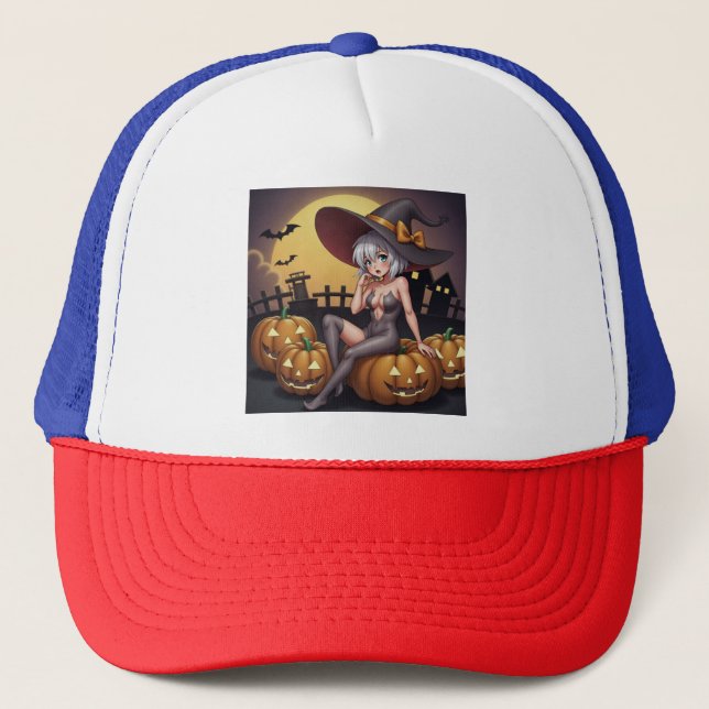 Boné Bruxa do Dia das Bruxas Verdes no Jack O-Lanterna (Frente)