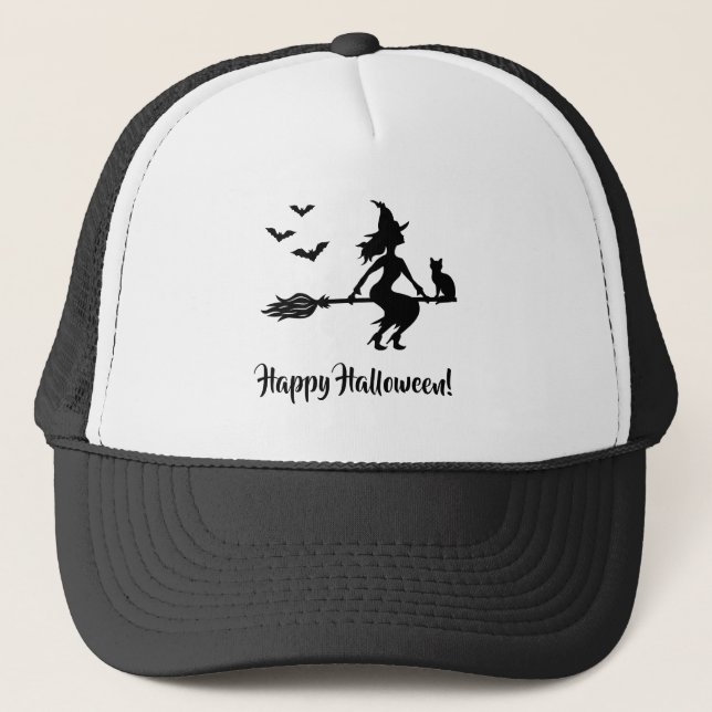 Boné Bruxa Num Cavo Feliz Halloween Silhueta Preta (Frente)