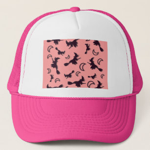 Boné Bruxa voadora entre meia lua na noite de Halloween