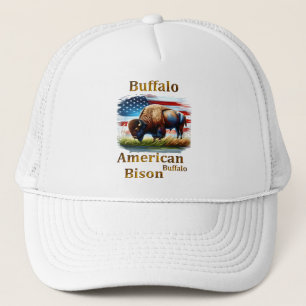 Boné Buffalo em campo de grama com bandeira americana