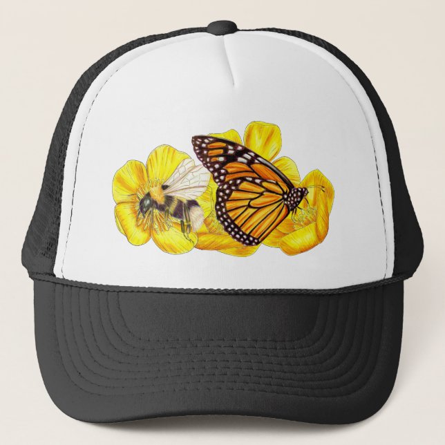 Boné Buttercups, borboleta e ilustração das abelhas (Frente)