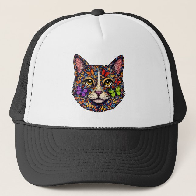 Boné Butterfly Bloom Colorful Cat Portrait | Cats Mom (Frente)