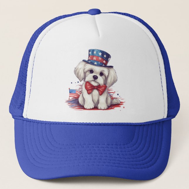 Boné Cachorrinho Branco Patriótico de 4 de Julho-43568 (Frente)