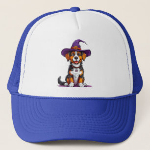 Boné Cachorro Alegre Usando um Chapéu de Bruxa