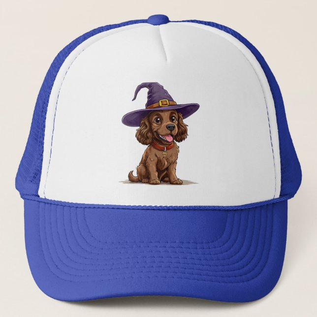 Boné Cachorro Alegre Usando um Chapéu de Bruxa (Frente)