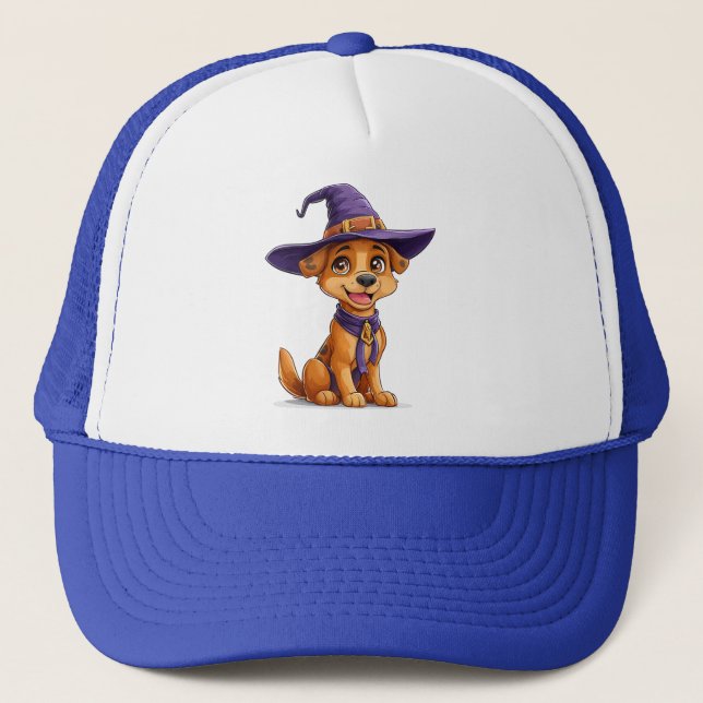Boné Cachorro Alegre Usando um Chapéu de Bruxa (Frente)