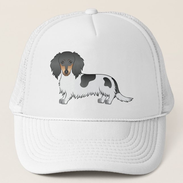 Boné Cachorro Dachshund Preto e Marrom Piebald de Pelo  (Frente)