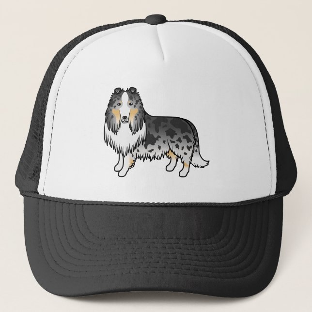 Boné Cachorro de Cartões de Collie Bruto Azul (Frente)