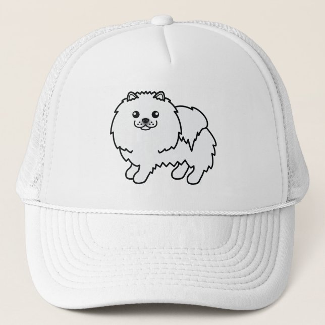 Boné Cachorro de desenho animado fofo Pomerânia branco (Frente)