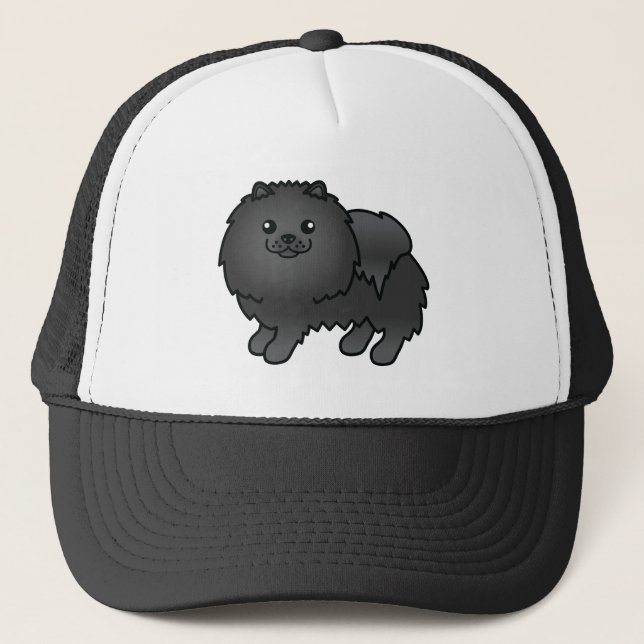 Boné Cachorro de desenho animado fofo Pomerânia preta (Frente)