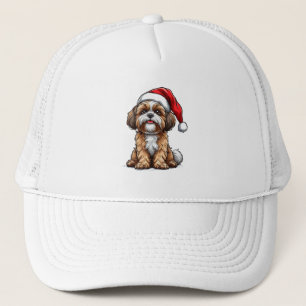 Boné Cachorro Fofo de Chapéu de Papai Noel Celebrando o