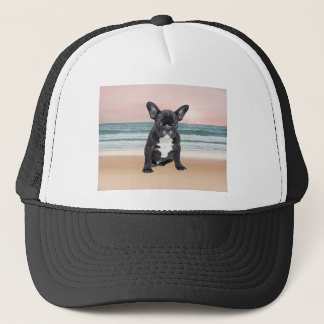 Boné Cachorro francês fofo praia sol água (Frente)