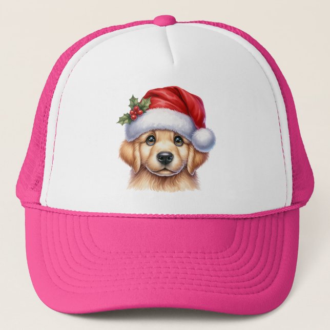 Boné Cachorro para Retriever ouro com Estilo Papai Noel (Frente)