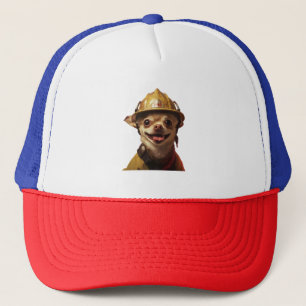 Boné Cachorro que usa um capacete de bombeiro vermelho