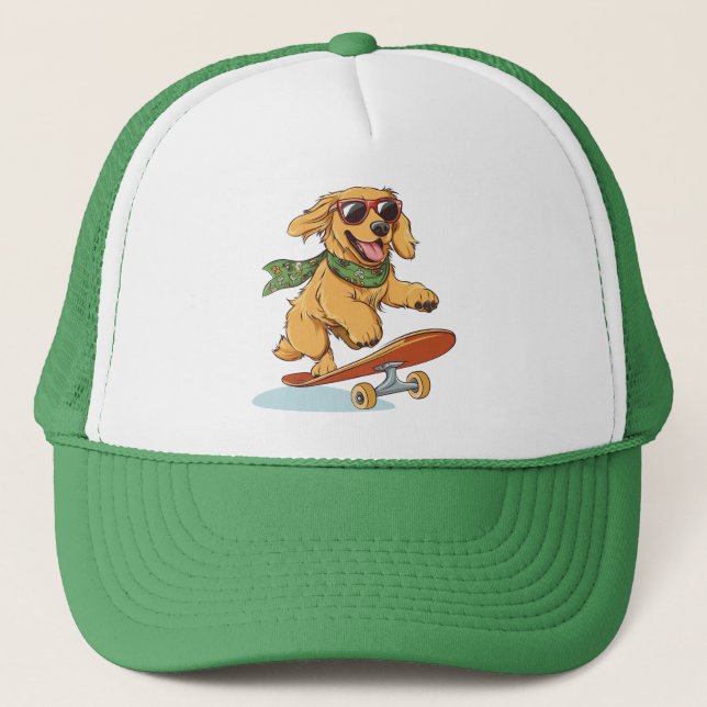 Boné Cachorro Retriever Dourado Andando de Skate (Frente)