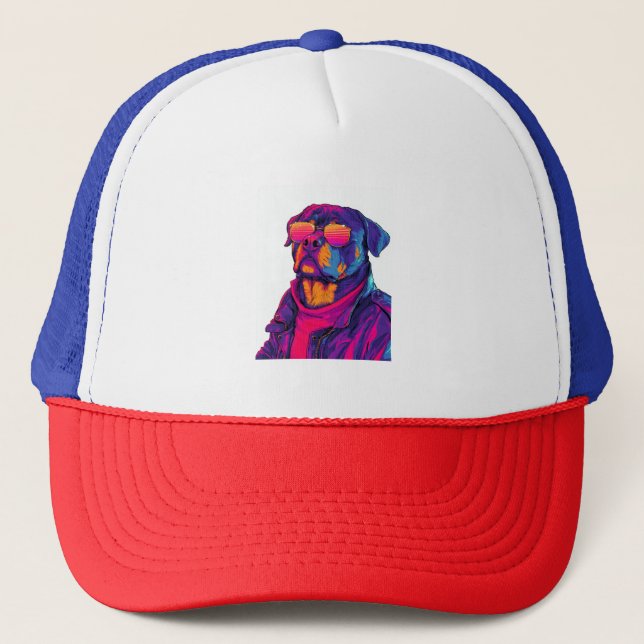 Boné Cachorro Rottweiler Retrô � Vibração Neon dos Anos (Frente)