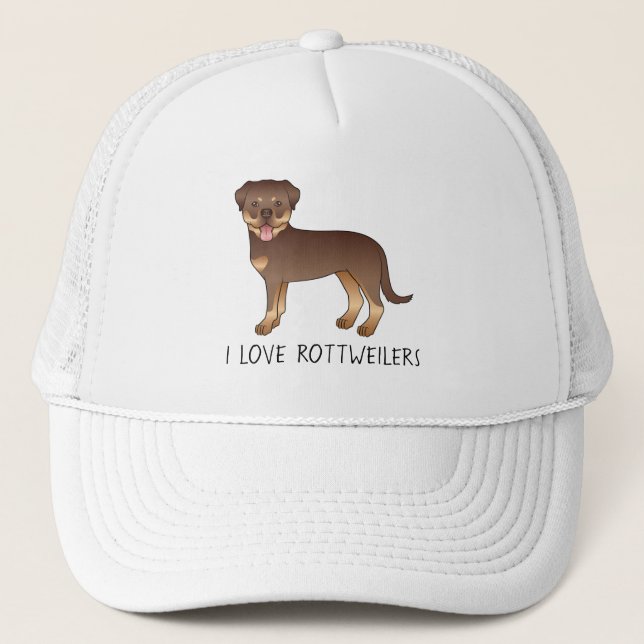 Boné Cachorro Rottweiler Vermelho e Marrom - Eu Amo Rot (Frente)