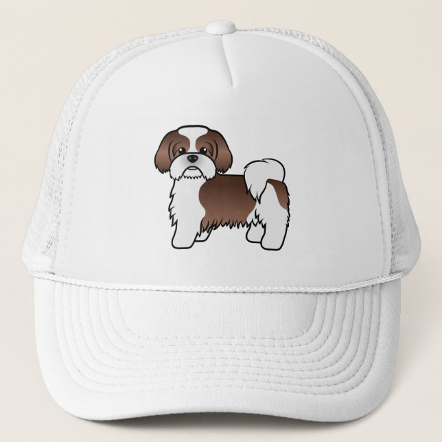 Boné Cachorro Shih Tzu Cartoon Fofo Fígado E Branco (Frente)