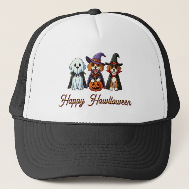 Boné Cachorros bonitos como fantasma, bruxa e vampiro (Frente)