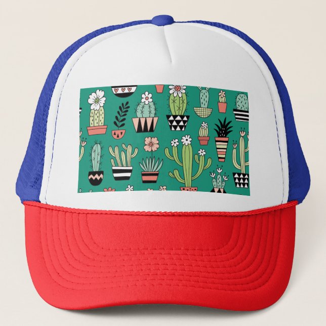 Boné Cactos Floridos Fundo Verde Vintage (Frente)