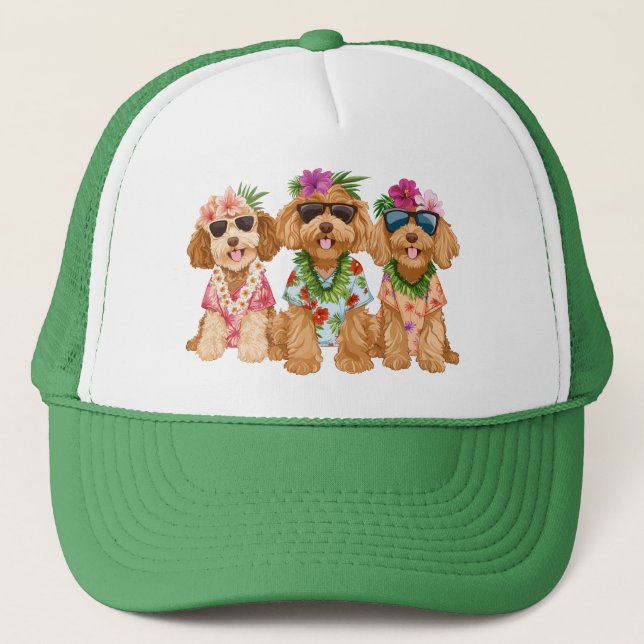 Boné Cães Goldendoodle havaianos Lei de flores (Frente)