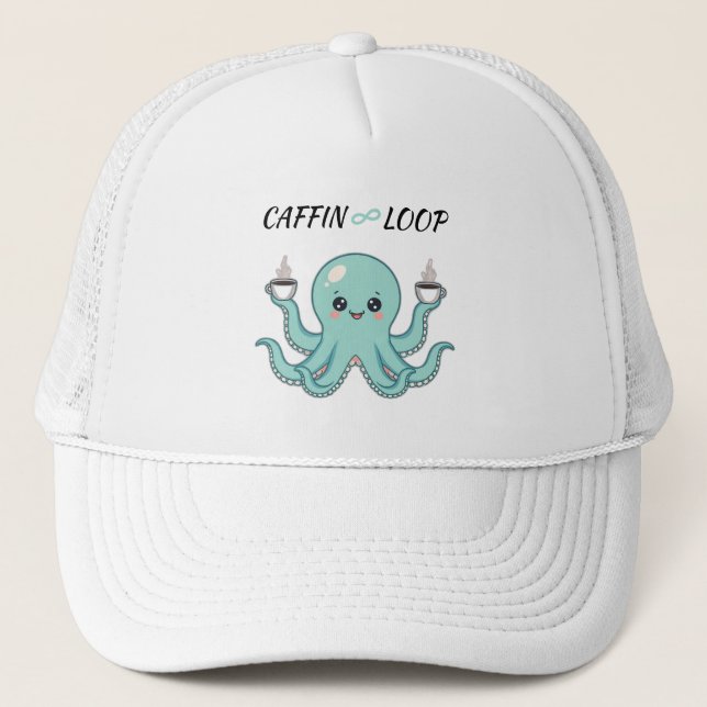Boné Caffin Loop Kawaii Hat – Cute Octopus Coffee (Frente)