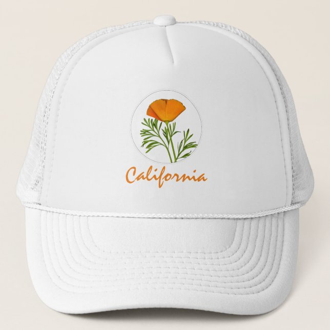 Boné California Poppy em um Círculo, Texto "California" (Frente)