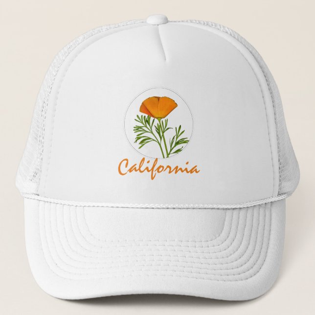 Boné California Poppy em um Círculo, Texto "California" (Frente)