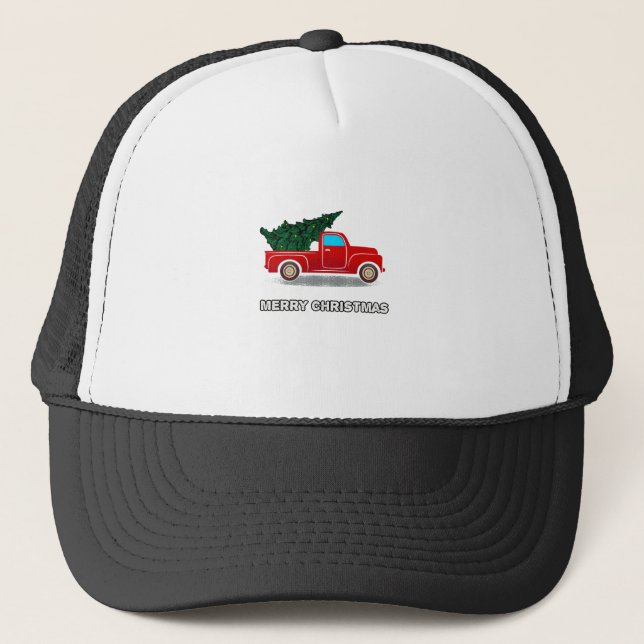 Boné Caminhão Vermelho do Natal Árvore Presente Para Fé (Frente)