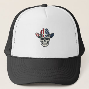 Boné Camisa de caveira de cowboy patriota com gravação