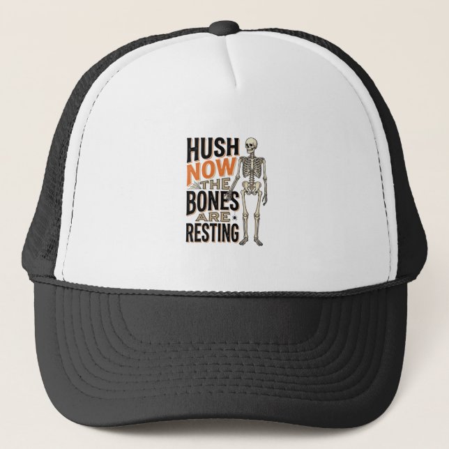 Boné Camisa de Esqueleto Engraçado, Hush Now Gravação d (Frente)