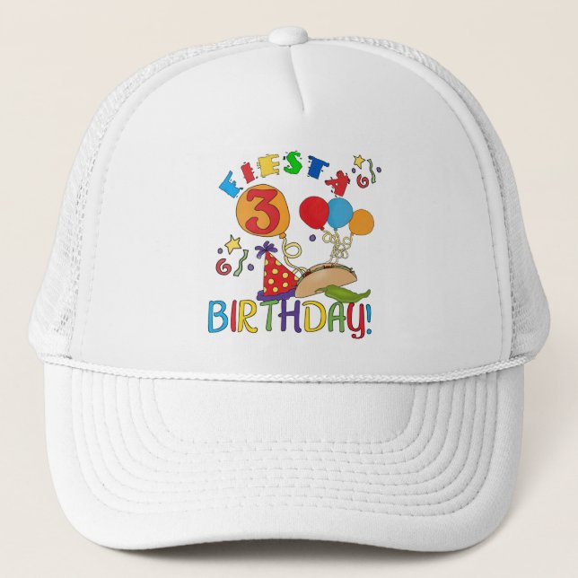 Boné Camisas de aniversário de 3 anos Fiesta e presente (Frente)