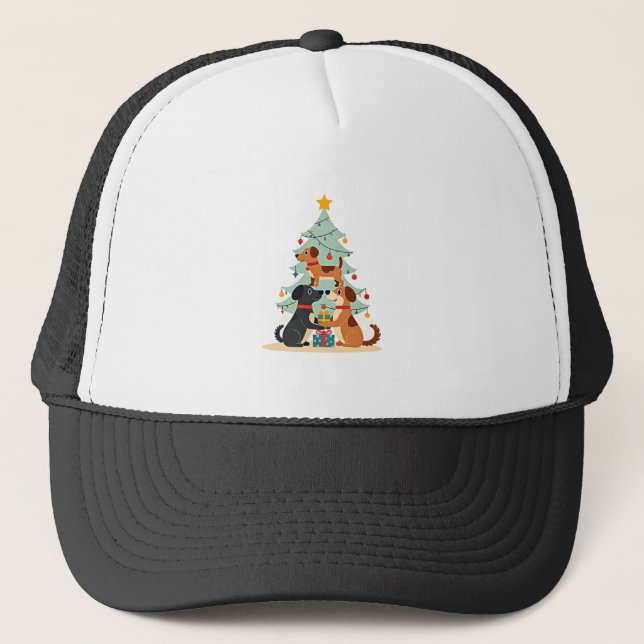 Boné Camiseta Árvore de Natal Cachorro Fofa Divertida C (Frente)
