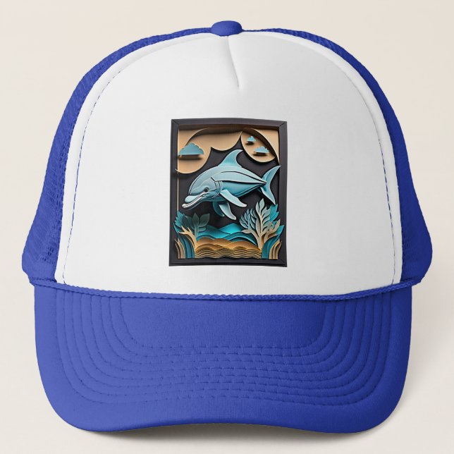 Boné Camiseta com design de golfinho em arte de papel 3 (Frente)