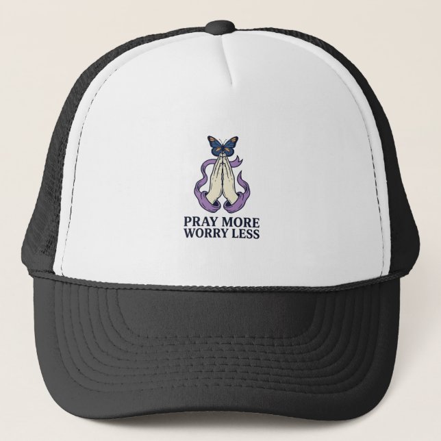 Boné Camiseta Cristã Borboleta Reze Mais Preocupe Menos (Frente)