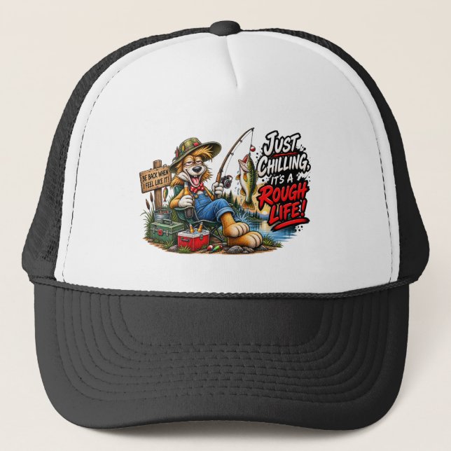 Boné Camiseta engraçada da vida difícil do cão de pesca (Frente)