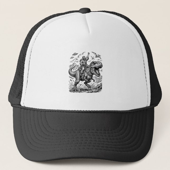 Boné Camiseta Gráfica com Cavaleiro de Dinossauro em Es (Frente)