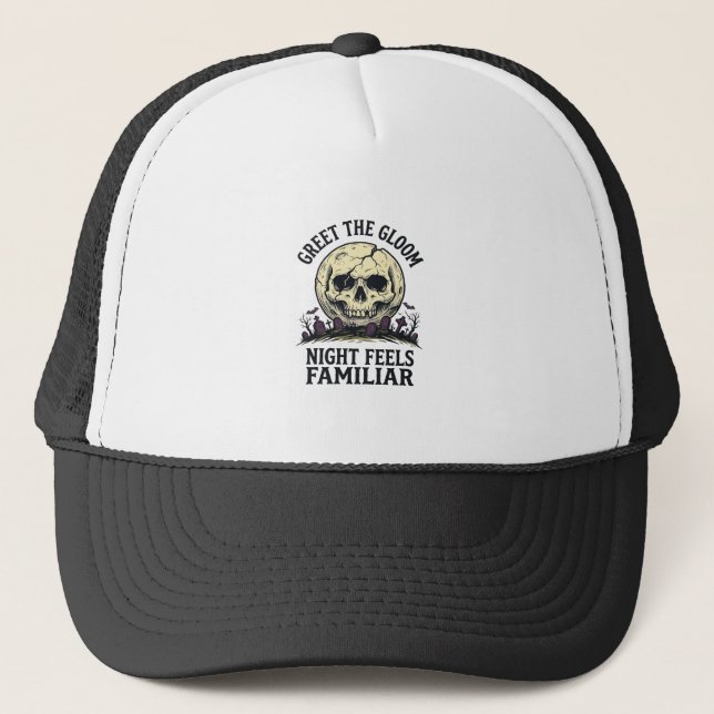 Boné Camiseta Gráfica Crânio Lua Assustadora de Hallowe (Frente)