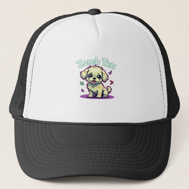 Boné Camiseta Oversized de Halloween de Cachorro Zumbi  (Frente)