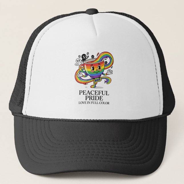 Boné Camiseta Retro Copa de Café Arco-Íris Orgulho Pací (Frente)