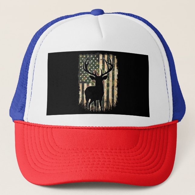 Boné Camo US Flag Deer Hunting Camoflage Hunter (Frente)