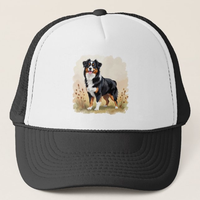 Boné Cão Aussie Tricolor Preto Pastor Australiano (Frente)