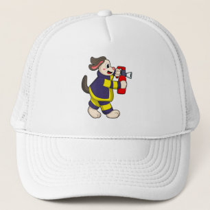 Boné Cão como Bombeiro com extintor de incêndio