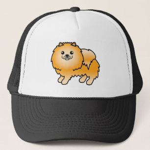 Boné Cão de Cartoon de Pomerânia Laranja