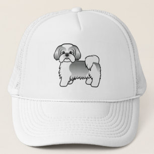 Boné Cão De Cartoon De Silver E White Shih Tzu