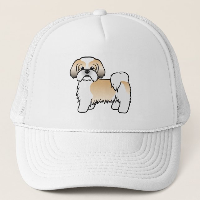 Boné Cão de Cartoon Dourado e branco Shih Tzu (Frente)