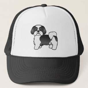 Boné Cão De Cartoon Negro E Branco Shih Tzu