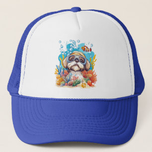 Boné Cão Shih Tzu Snorkeling Recife de Coral